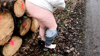 Slapping Her Vagina In The Forest