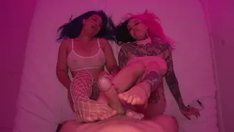 Powerful Cum On Big Tits Of Two Sluts