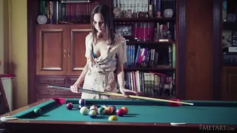 Russian Woman Dances Naked With A Cue Near A Billiard Table