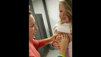 Mff Breastfeeding Squirting Threeway In A Public Restroom